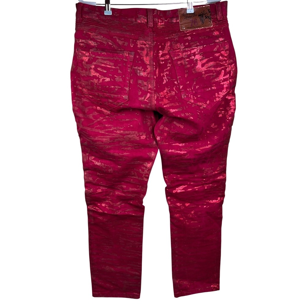 Heritage‎ America 76 Denim Distillery Pink Metallic Moto Biker Jeans 40x34 Men's - Picture 4 of 10